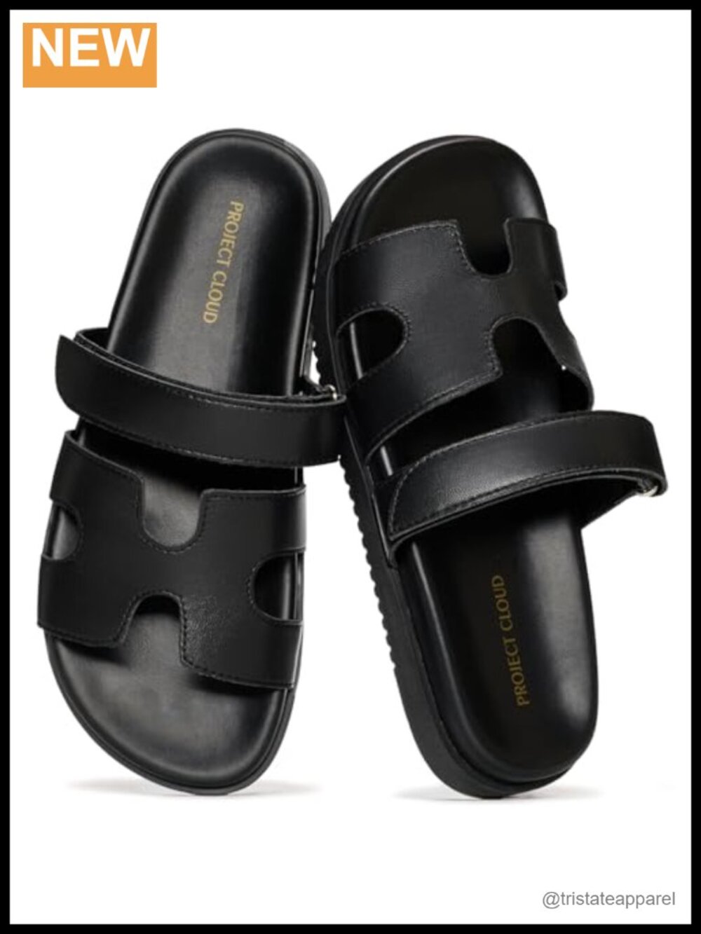 100% Genuine Leather Adjustable Slide Sandals for Women Flat Slip-On